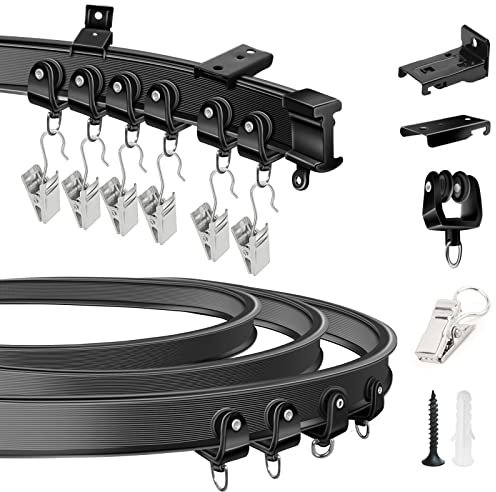 KOLAKO Binario flessibile per tende pieghevole da 3 m, montaggio a parete, nero, curvo, resistente, per camper, sistema di binari per tende scorrevoli divisorio