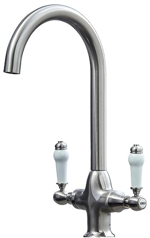 Liquida W22BN Traditional Twin Lever Swivel Brushed Nickel Kitchen Mixer Tap