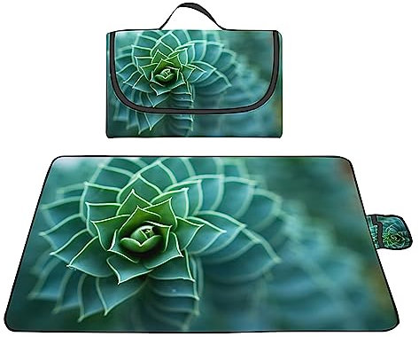 Picknickdecke 200x300cm,XXL Picknickdecke mit Wasserdichter Unterseite,Outdoor Stranddecke Sandfrei,mit Tragegriff Faltbare Picnic Blanket für Camping,Strand,Familie,Konzerte Grüne Sukkulente Blume