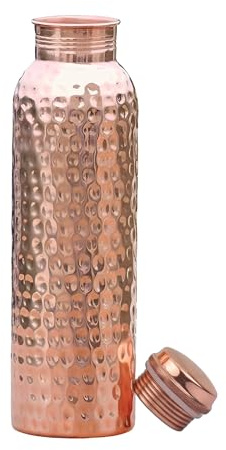 HOMEZY Copper Water Bottle (1000ml/34oz) 100% Pure Handmade Ayurvedic Hammered Pure Copper for Drinking, Sturdy and Leak Proof