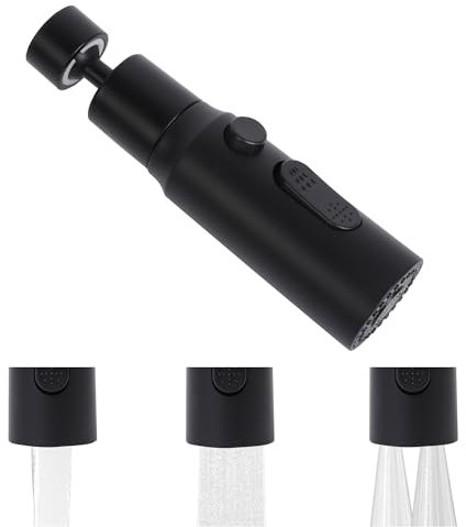 Plliocse Kitchen Spray Head Pull, Spray Adapter, Replacement Tap Aerator Sprayer with 3 Modes, 360 Swivel Tap Extender for Kitchen Sink (Black)
