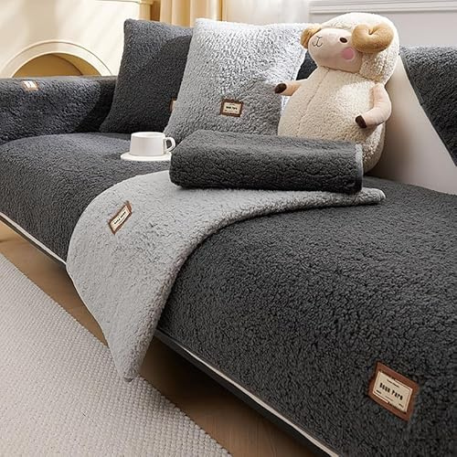 QHFTYL Sofa überzug rutschfest Sofabezug mit Armlehnen Sofaschoner 3 2 4 1 Sitzer für L/U Form Ecksofa Ledersofa (Dunkelgrau-70x210cm)