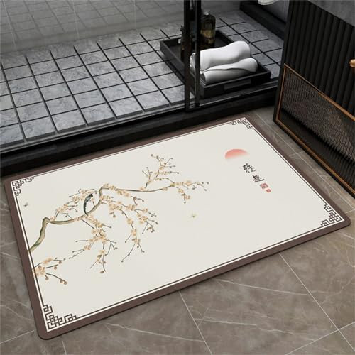 Fooyho Badematte Rutschfester Badezimmerteppich Groß Absorbierender Badteppich 90x120cm Schnelltrocknende Badematte Stein Bath Mat, Saugfähig Badvorleger rutschfest Waschbar Duschvorleger Gray