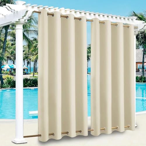 BAYUE Outdoor Vorhang Wetterfest mit Ösen,Oben und Unten (Individuelle Farben und Größen erhältlich) Blickdicht Wasserdicht Outdoor Gardine 1 Stück für Garten Terrasse Pavillon Veranda Balkon