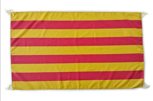 Bandera Cataluña Grande 150x90cm, Bandera Cataluña para Balcon con 4 Ojales y 4 Bridas, Banderas de Cataluña Grandes para Eventos Deportivos