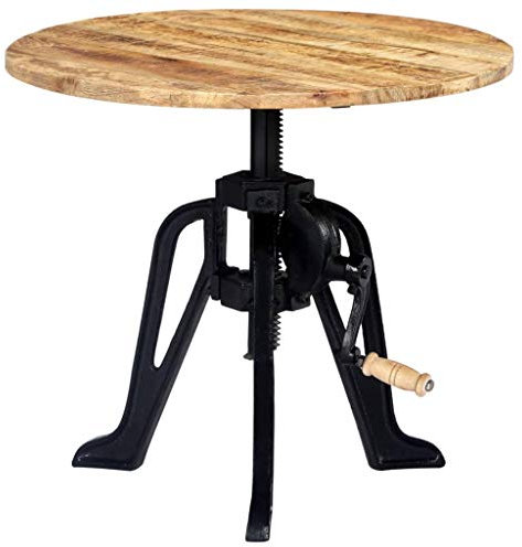 LAPOOH Beistelltisch, Tabletttisch, Blumenhocker, Nachttisch, Couchtisch, Wohnzimmer, Nightstand, 60×(46-63) cm Massivholz Mango und Gusseisen