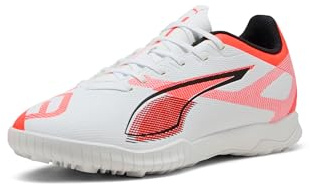 Puma, Men's, Ultra 5 Play Turf Trainer Soccer Cleats, Puma White-Puma Black-Glowing Red, 10.5