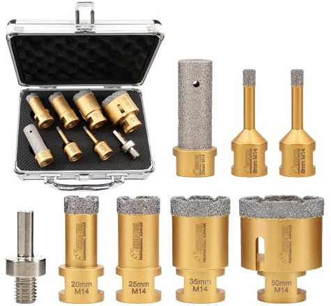 SHDIATOOL Juego de Brocas Diamantadas - 8pcs(6/6/20/25/35/50mm Brocas Diamantadas/20mm Brocas para Dedos/Adaptador de Vástago Exagonal) para Porcelanato Cerámica Granito Mármol