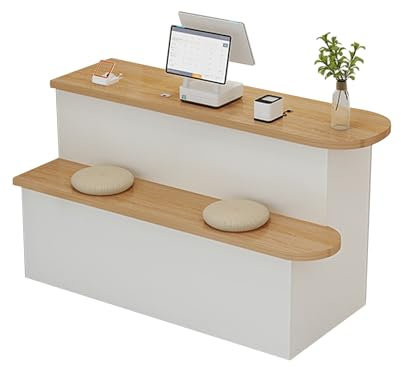 Moderner Empfangstresen mit großem Aufbewahrungsschrank für Bekleidungsgeschäft, Firmenrezeption oder Café, Weiß (100 x 75 x 90 cm)