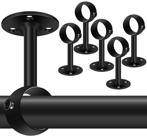 Staffe per aste per tende da soffitto, 32 mm, colore nero, resistenti, ganci per binario per tende da soffitto, ganci in metallo, per armadio, confezione da 6