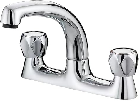 Adonis Brass Chrome Deck Mounted 2-Hole Sink Tap | Double Knob Mixer | Brass Chrome Finish | Durable & Stylish Design | Faucet for 2-Hole Sink