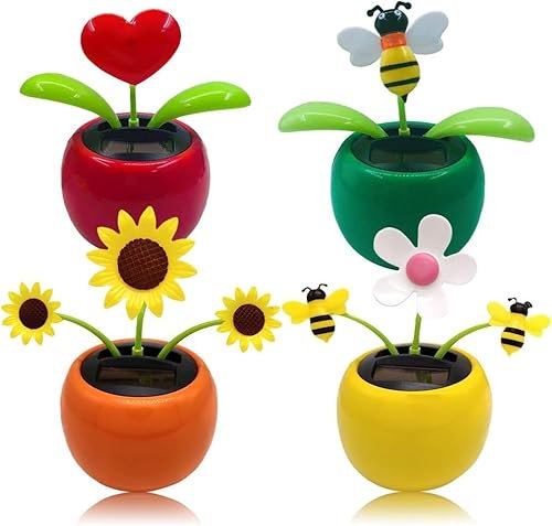 Orange Solar Powered Dancing Flower, Plastic Solar Dancing Flowers Shaking Head Car Ornaments Solar Powered Car Toy for Car Office Desk Decoration