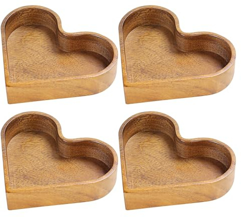 MINGZHE Juego de Platos de Madera con Forma de Corazón, Plato de Madera para Servir, Platos Clásicos, Plato de Corazón, Platos de Madera para Alimentos, Bandeja de Madera para (4