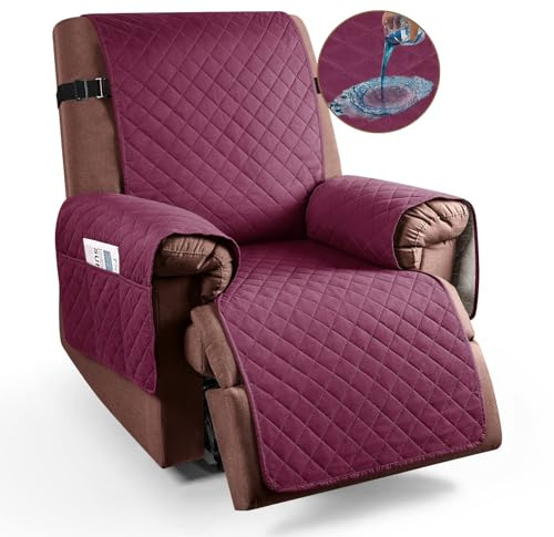 Braozaiw armchair covers, Waterproof sofa covers, with Pockets, Machine Washable, Furniture Protector Cover for Kids and Pets Non-Slip Chair Cover for Recliner Armchairs (Red, Recliner)
