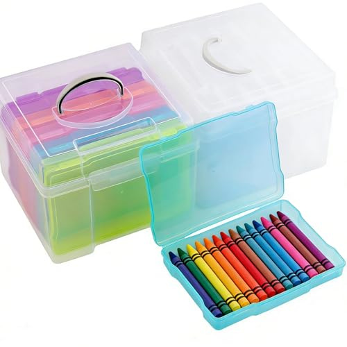 MAKTSAM 2 Set 12 PCS Photo Storage Boxes, 5 x 7 Inch Photo Storage Box with 12 Transparent and Colored Inner Photo Case, Craft Storage Box Plastic Photo Keeper for Cards, Pictures, Stamps