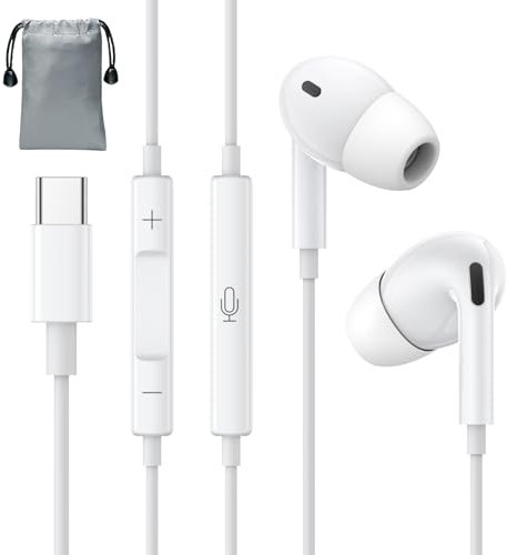 Cuffie USB C con Cavo Tipo C Auricolari In-Trauricolari HiFi Stereo con Microfono e Controllo del Volume, Compatibile con iPhone 15/Samsung Galaxy S23/S22/15 Plus/Google Pixel