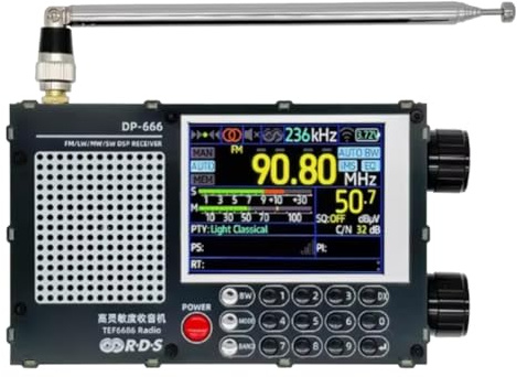 Sirxlevcy Récepteur Radio Haute Sensibilité à Bande Complète DP-666 TEF6686 avec Antenne Noire