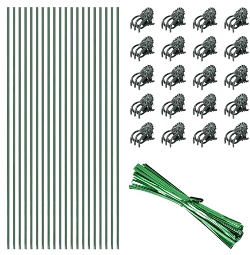 Supporto per Piante 40 cm, 20 Pezzi Sostegno per Piante Con 20 Pezzi Clip,Bastoncini Di Supporto per Piante Con Legami per Piante per La Casa, Il Giardino, La Pianta Rampicante Pomodori Orchidee Fiori