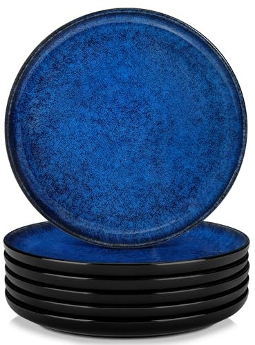 vancasso Starry Plates Set, Round Dinner Plates of 6, 10.5 Inch Ceramic Dinnerware Set, Scratch Resistant and Lead-Free, Suitable for Salad, Fruit, Snack, Party, Dishwasher and Microwave Safe, Blue
