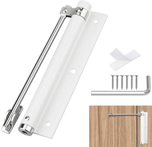 Spring Door Closer, Gate Closing Spring Aluminum Alloy Automatic Door Closers for Interior Door with Adjusting Rod and Screws for Wooden Residential Commercial Doors
