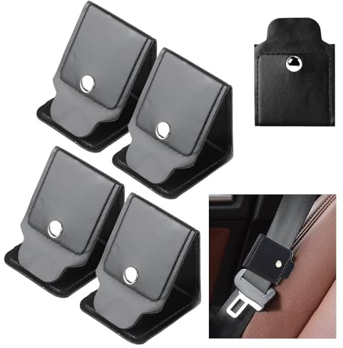 4pcs Car Seat Belt Adjuster, Seatbelt Clips, Locking Clip Universal Comfort Shoulder Neck Protector Seatbelt Clips for Safe Driving, PU Leather Vehicle Belt Positioner for All Car Models (Black)