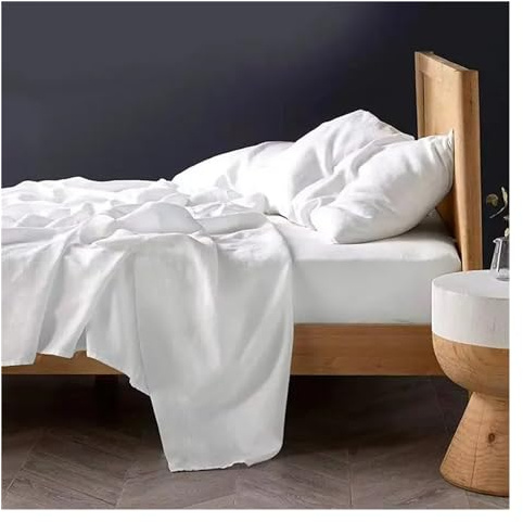 Set di lenzuola in lino lavato da 3 pezzi, lenzuola in lino naturale e 2 federe, lenzuolo morbido traspirante.(WHITE,Sheet 200x230 3pcs)