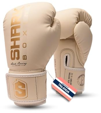 SHARK BOXING Guantes Boxeo Hombre, Mujer, Unisex Victory | Guantes Boxeo 14oz, 12oz, 10oz, 16oz | Guantes Muay Thai, Kick Boxing (Blanco, 10oz)