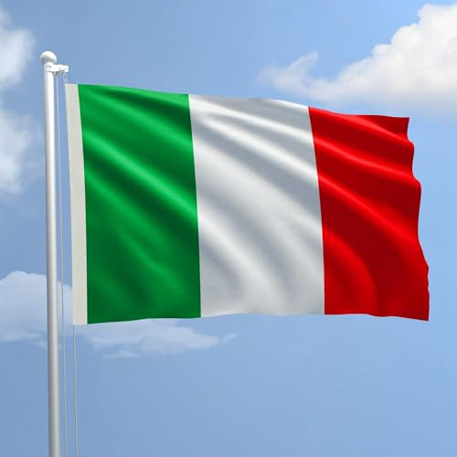 Bandiera ITALIA 40X65 cm in poliestere NAUTICO 115 gr/mq con doppia piega perimetrale, corda e guaina. Adatta sia IN/OUT DOOR