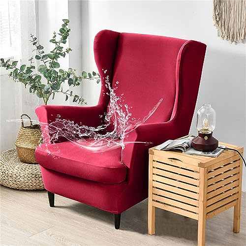ABZDUNG Funda elástica for sillón orejero de 2 Piezas, Impermeable, con Funda de cojín extraíble y Lavable for Sala de Estar y Dormitorio.(Borgogna)