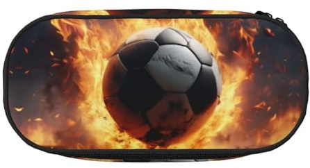 LIXLZH Soccer Ball Fire Print Unisex Pencil Case Travel Fashionable Makeup Pouch Stationery Toiletry Organizer