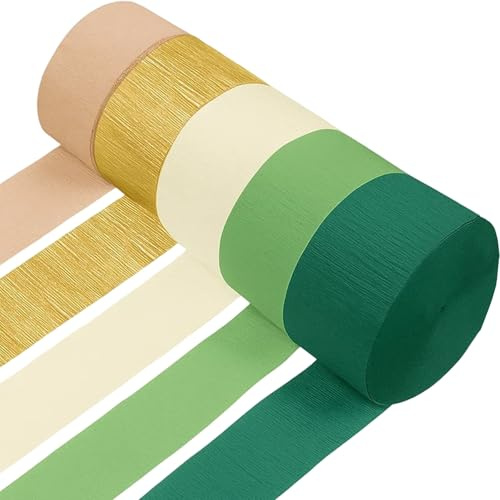 Crepe Paper Green 5 Rollen à 4,5 cm x 25 m, Crepe Papier Green Gold Crepe Tape Green Ruffle Paper Crepe Paper Streamers for Wedding Birthday Bridal Party Anniversary Background