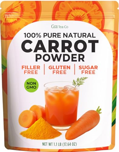 Gya Tea Co Carrot Powder 1.1 lb (17.64 oz) - 100% Natural Dried Superfood for Baking, Smoothies, Flavor, Juices, Chocolate - Non-GMO, Gluten-Free, Keto, Vegan, Sugar-Free, Unsweetened