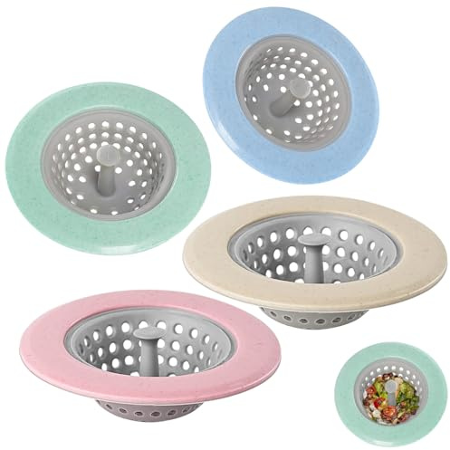 Simsky 4 Stück Abflusssieb aus Silikon – Universelle Siebeinsätze mit Haarfänger für Küchenspüle, Dusche, Waschbecken & Badewanne – Rostfreier Abflussfilter, Verstopfungsschutz