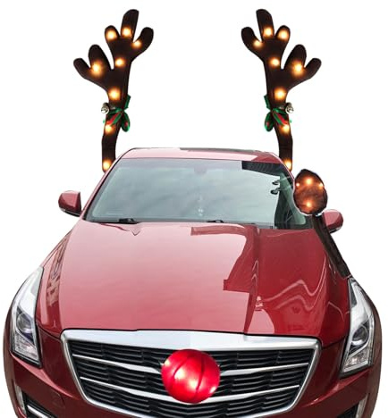 Yonuaret Set di corna di renna natalizia, articolo decorativo con illuminazione a LED, per auto, per camion, tetto, festività, festività stagionali, viaggi festivi