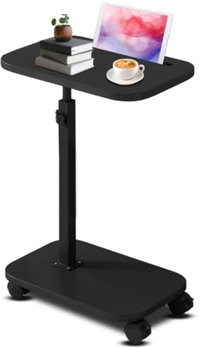Beistelltisch mit Rollen, 360° Drehbarer Beistelltisch C Form und Höhenverstellbar Sofatisch, Couchtisch Klein, Kaffeetisch Side Table Sofa Table Betttisch für Wohnzimmer Schlafzimmer Bett (Schwarz)
