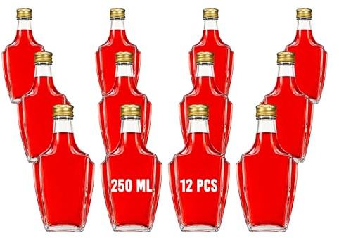 Amajoy 12 x 250 ml bottiglie vuote di vetro per liquore Roma con tappo a vite, bottiglia di vino frullato e aceto bottiglia da riempire
