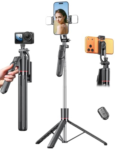 67’’ Selfie Stick Tripod with Light, Basic Phone Stand for iPhone & Samsung, All-in-One Extendable Tripod with Remote, 360° Rotation Handle, Portable Travel Vlog Kit for Video Recording Live Streaming