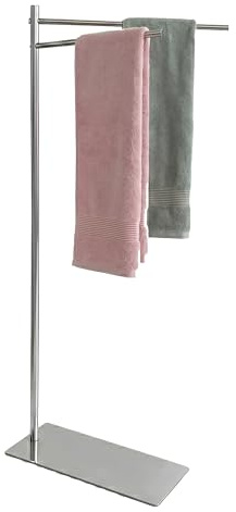 AJIEQAQ Handtuchhalter Stehend – Freistehender Handtuchständer für Gäste-WC & Badezimmer, 2 Stangen für Standard- & Gästehandtücher, Platzsparend mit massivem Standfuß (32 x 29 x 78 cm)