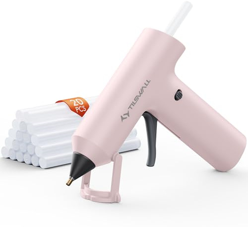 Tilswall Pistola de Silicona Caliente Inalámbrica W106s Rosa con 20 Barras