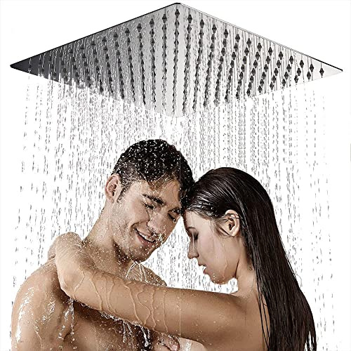 Edelstahl Wasserfall Dusche Kopf, Regenduschkopf 16 Zoll Quadratische Einbauduschköpfe ultradünn, Edelstahl Duschkopf Regenbraus für Badezimmer, Top-Sprayer (40cm)