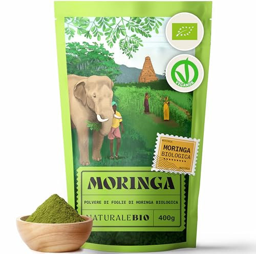 NaturaleBio Organic Moringa Oleifera Leaf Powder - Premium Quality - 400g. Bio, Natural and Pure. Leaves Picked from The Moringa Oleifera Plant