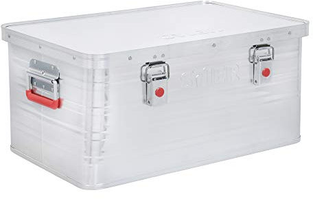 STIER Alubox, Aluminiumbox 50L, Staub- und spritzwasserresistent, mit Gummidichtung und 2 Klapphandgriffen, Transportkiste aus verchromten Stahl und stabilen Hebelspannverschlüssen