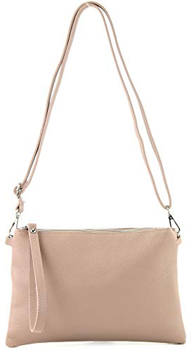 modamoda de T186 Damen Leder Clutch Umhängetasche Abendtasche handmade in Italy, Farbe:Rosabeige