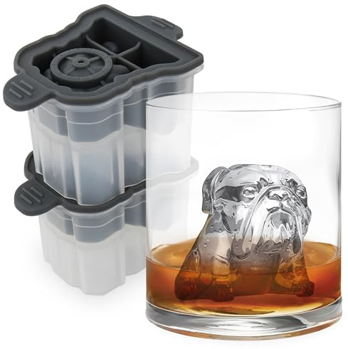Tovolo Bulldog Ice Cube Mold Pack of 2 Craft Ice Cube Molds for Whiskey Bourbon Cocktails, Easy Fill Funny English Bull Dog Shaped Ice Cube Gifts for Bulldog Lovers, Dishwasher Safe BPA Free Silicone
