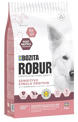 Bozita ROBUR Adult Sensitive Single Protein Lachs 3kg Hundefutter Trockenfutter mit hoher Akzeptanz, Postbiotika und nur Lachs als tierische Proteinquelle - OHNE Huhn
