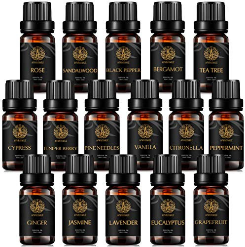 100% reines Sandelholz ätherische Öle Set für Diffusor,Aromatherapie rose ätherisches Öl Kit für Hause,16x10ml therapeutische Qualität Teebaum ätherisches Öl Set-Vanille,Piniennadeln,Bergamotte öle...