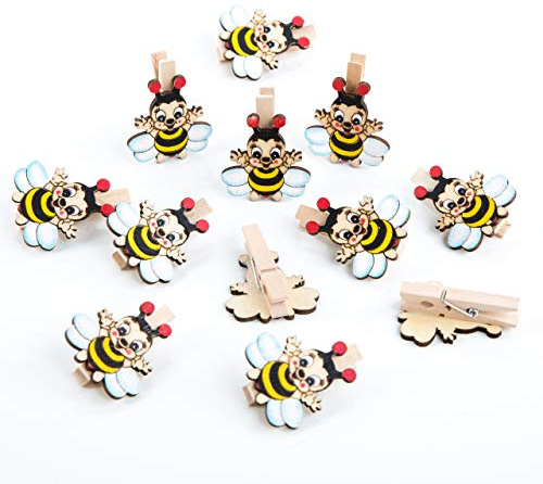 Logbuch-Verlag 12 mollette per api miele, regalo per bambini, confezione decorativa in legno, 4,5 cm, colore: nero/giallo