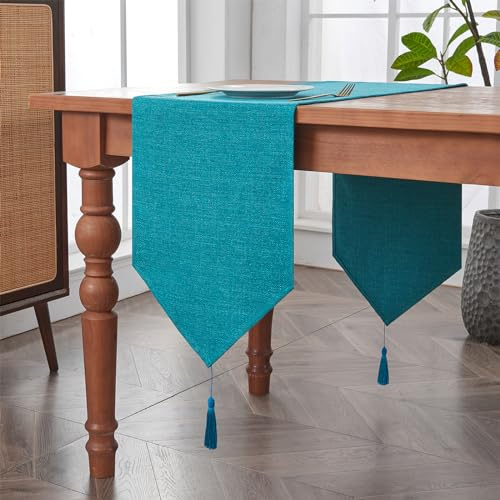 BALCONY & FALCON Table Runner Faux Linen Lake Blue 35x180cm