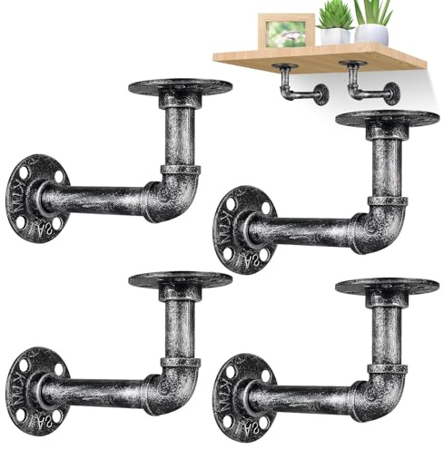 YAUNGEL 4-teiliges Industrial Rohr Regal Klammern Set, Retro Regalhalter | Schwimmende Regale, Vintage Möbel Dekoration (Silber, 15 * 8CM)