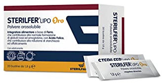 Sterilfer Lipo Oro - PER IL SISTEMA IMMUNITARIO - a base di Ferro Feisen® Vitamina C Acido Folico, 15 mg di FERRO in UNA BUSTINA - GUSTO SQUISITO - IDEALE IN GRAVIDANZA, 20 BUSTINE DA 1,8 G